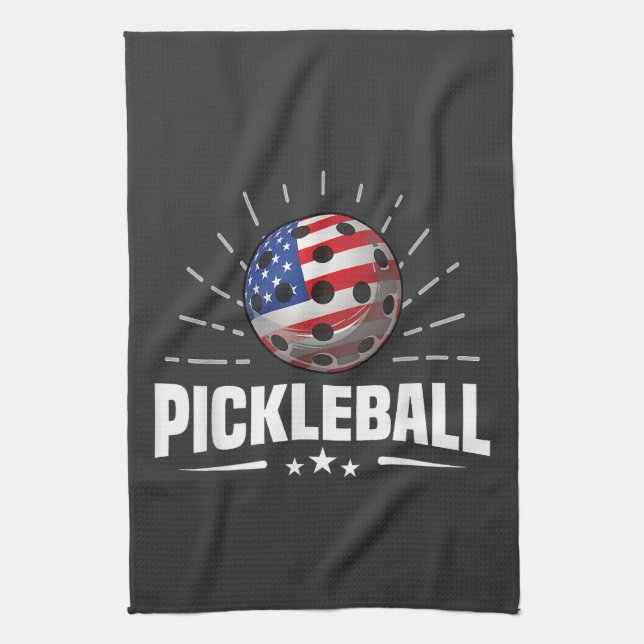 US American Flag Pickleball Player Tea Towel (Vertical)
