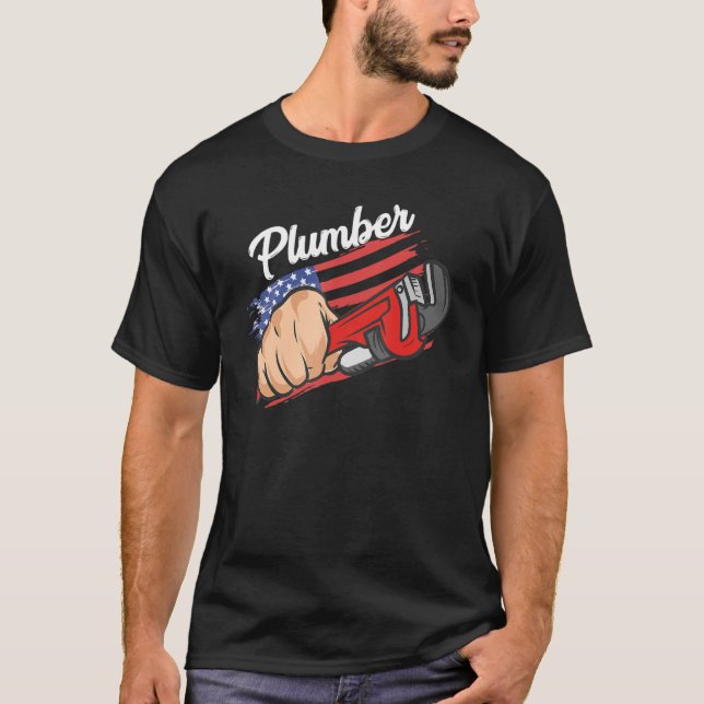 US American Flag Plumbing Pipefitter   Patriotic P T-Shirt (Front)