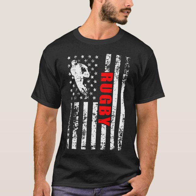 Us American Flag Rugby Patriotic Rugby  T-Shirt (Front)