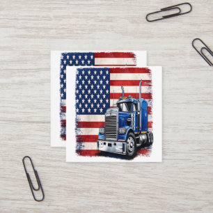 US American Flag Semi Truck Driver Square Business Card