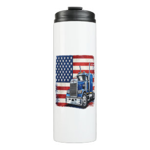 US American Flag Semi Truck Driver Thermal Tumbler