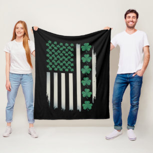 US American Flag Shamrocks St Patricks Day America Fleece Blanket