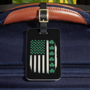 US American Flag Shamrocks St Patricks Day America Luggage Tag