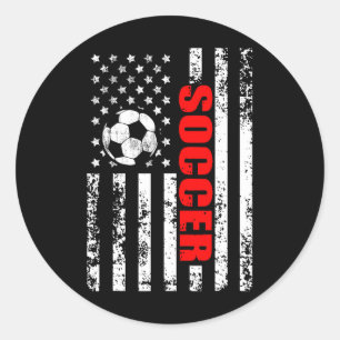 Us American Flag Soccer Patriotic Soccer Women Gir Classic Round Sticker