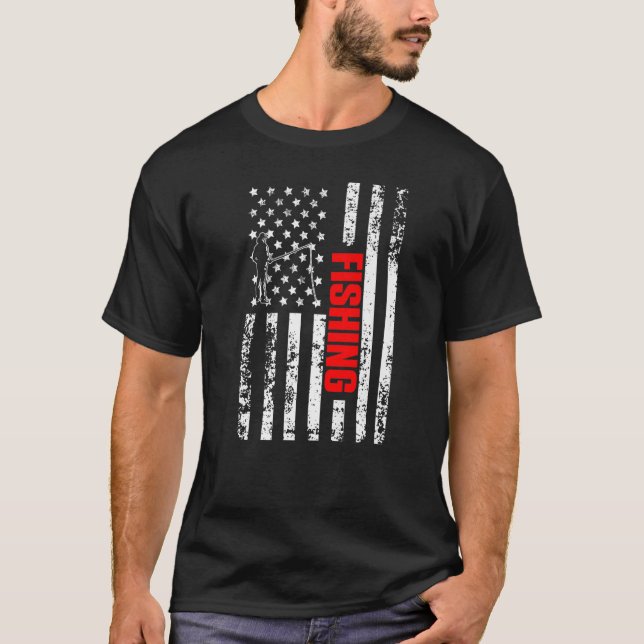 US American Flag Sports Patriotic Fishing Premium T-Shirt (Front)