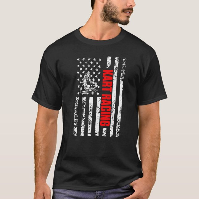 US American Flag Sports Patriotic Go Kart Racing P T-Shirt (Front)