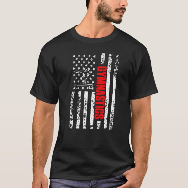 US American Flag Sports Patriotic Gymnastics Premi T-Shirt (Front)