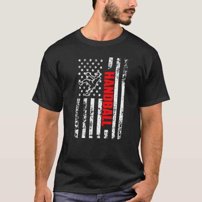 US American Flag Sports Patriotic Handball Premium T-Shirt (Front)