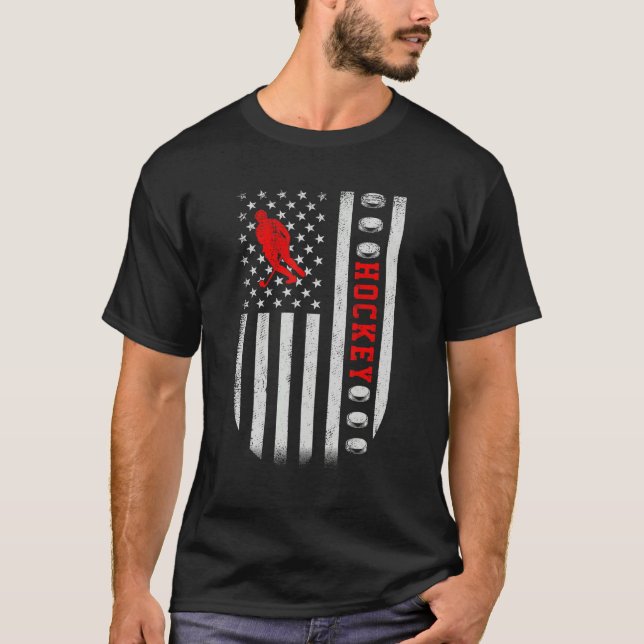 US American Flag Sports Patriotic Hockey T-Shirt (Front)