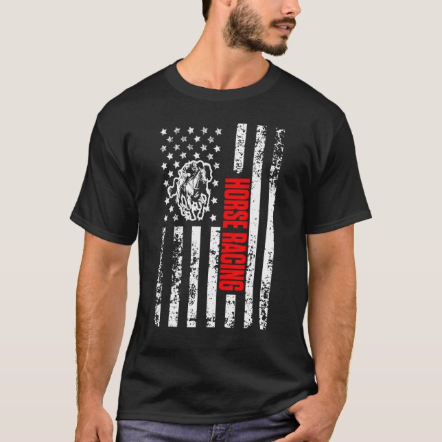 US American Flag Sports Patriotic Horse Racing T-Shirt (Front)