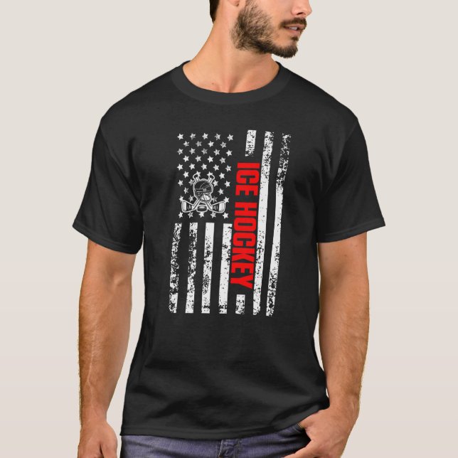 US American Flag Sports Patriotic Ice Hockey Premi T-Shirt (Front)