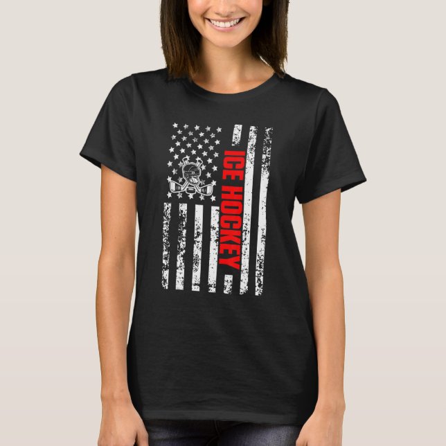 US American Flag Sports Patriotic Ice Hockey T-Shirt (Front)