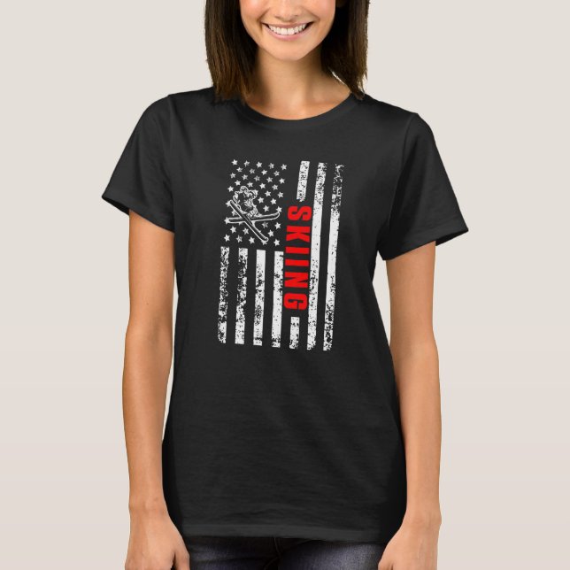 US American Flag Sports Patriotic Skiing Premium T-Shirt (Front)