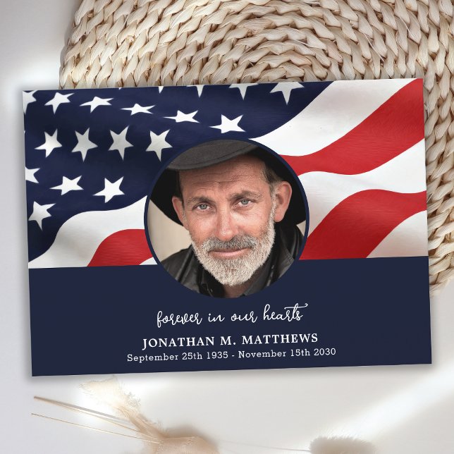 US American Flag Veteran Photo Memorial Funeral Thank You Card (Creator Uploaded)
