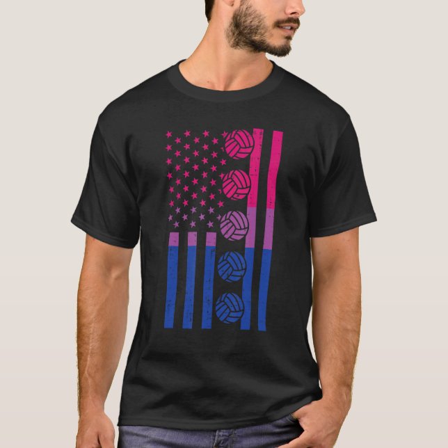 Us American Flag Volleyball Bisexual Bi Pride Lgbt T-Shirt (Front)