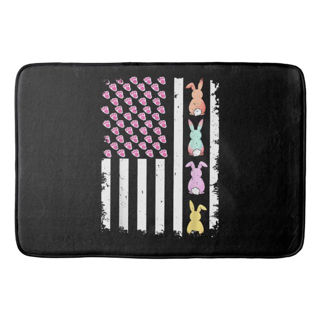 US American Flag with Bunny for Easter Day Bath Mat (Front)