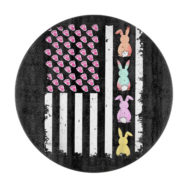 US American Flag with Bunny for Easter Day Cutting Board (Front)