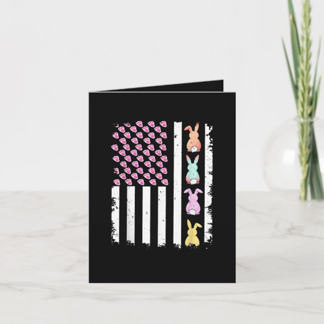 US American Flag with Bunny for Easter Day Holiday Card (Front)