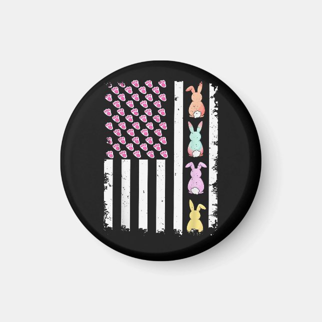 US American Flag with Bunny for Easter Day Magnet (Front)