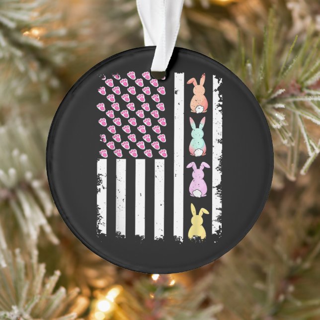 US American Flag with Bunny for Easter Day Ornament (Tree)