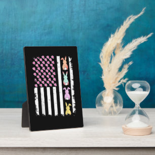 US American Flag with Bunny for Easter Day Plaque