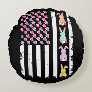 US American Flag with Bunny for Easter Day Round Cushion
