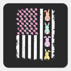 US American Flag with Bunny for Easter Day Square Sticker