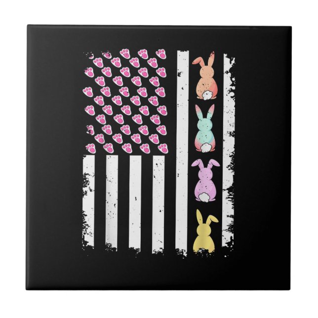 US American Flag with Bunny for Easter Day Tile (Front)
