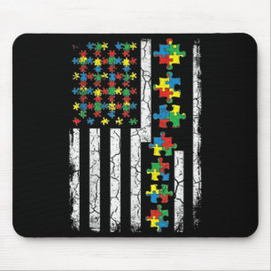 US American Flag with Puzzles for Autism Day Mouse Mat