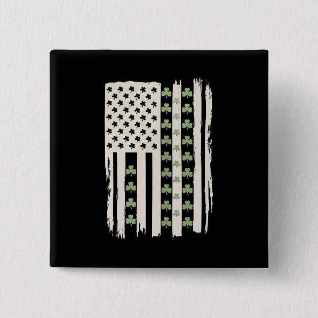 US American Flag With Shamrocks for St Patricks  15 Cm Square Badge (Front)