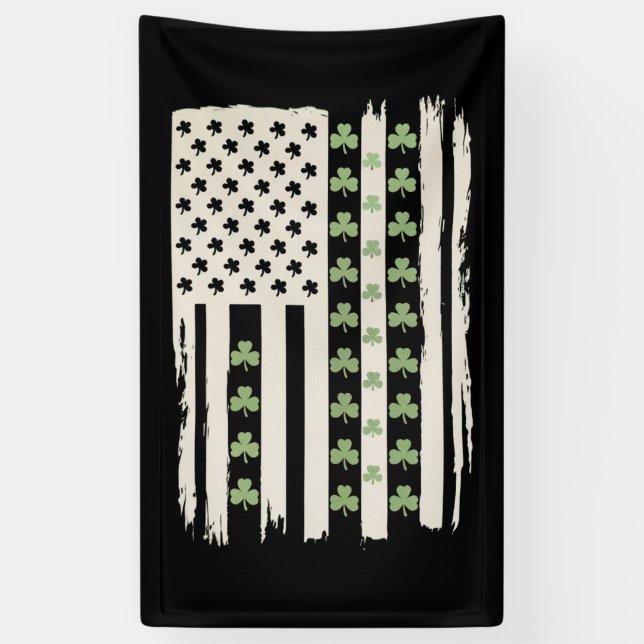US American Flag With Shamrocks for St Patricks  Banner (Vertical)