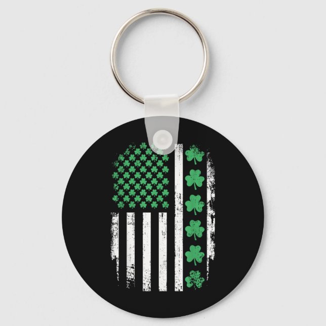 Us American Flag With Shamrocks For St Patricks Da Key Ring (Front)