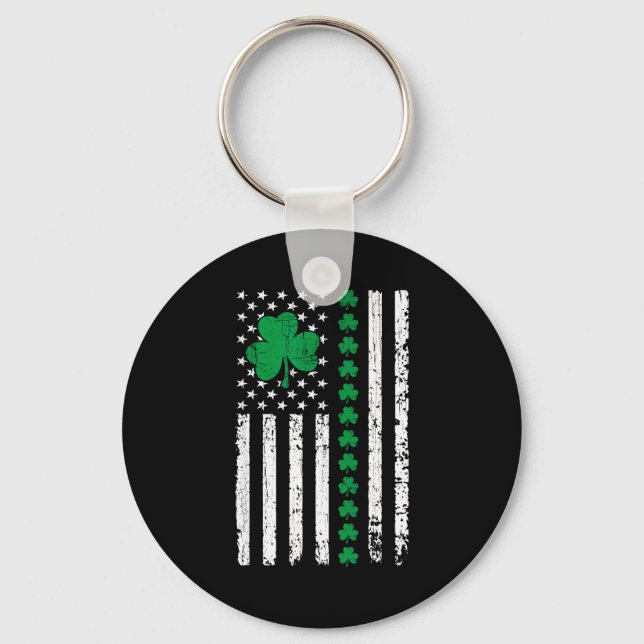 Us american flag with shamrocks for st patricks da key ring (Front)