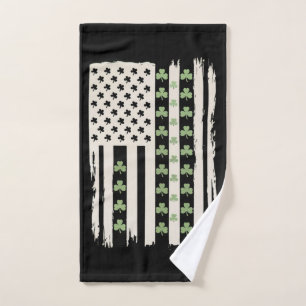 US American Flag With Shamrocks for St Patricks Hand Towel