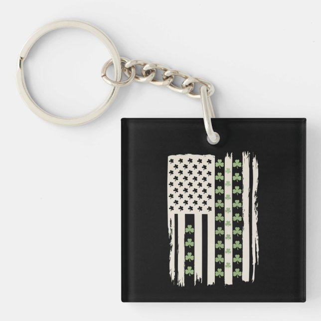 US American Flag With Shamrocks for St Patricks  Key Ring (Front)