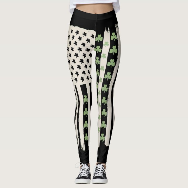 US American Flag With Shamrocks for St Patricks  Leggings (Front)
