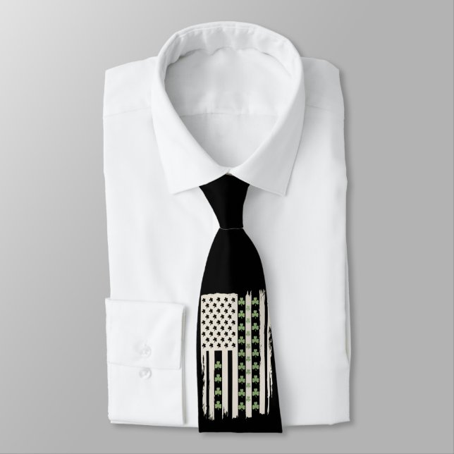 US American Flag With Shamrocks for St Patricks  Tie (Tied)