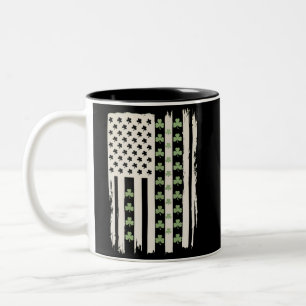 US American Flag With Shamrocks for St Patricks  Two-Tone Coffee Mug