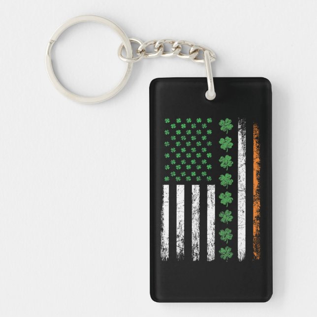 US American Flag with Shamrocks St Patricks Day  Key Ring (Front)