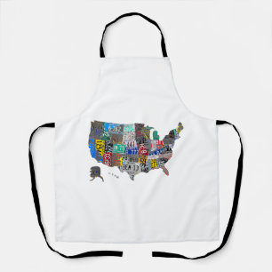 US American United States Map Flag License Plate A Apron