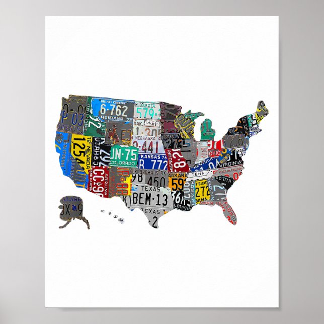 US American United States Map Flag License Plate A Poster (Front)