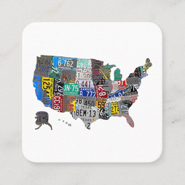 US American United States Map Flag License Plate A Square Business Card (Front)
