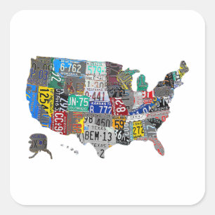 US American United States Map Flag License Plate A Square Sticker