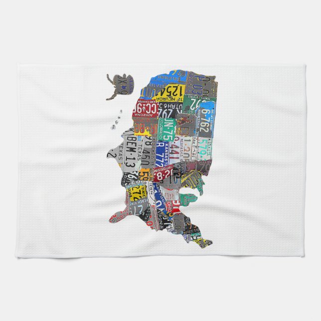 US American United States Map Flag License Plate A Tea Towel (Horizontal)