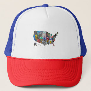 US American United States Map Flag License Plate A Trucker Hat