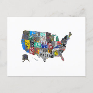 US American United States Map Flag License Plate Holiday Postcard