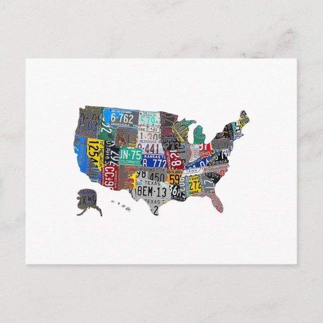 US American United States Map Flag License Plate  Holiday Postcard (Front)