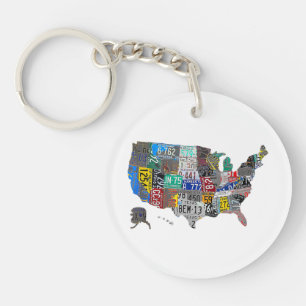 US American United States Map Flag License Plate  Key Ring