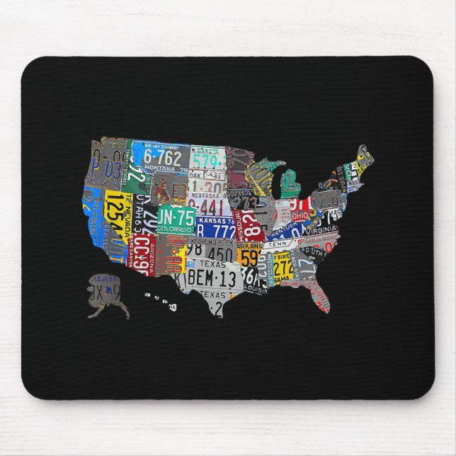 US American United States Map Flag License Plate  Mouse Mat (Front)