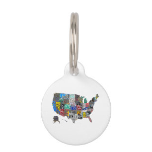 US American United States Map Flag License Plate Pet Tag
